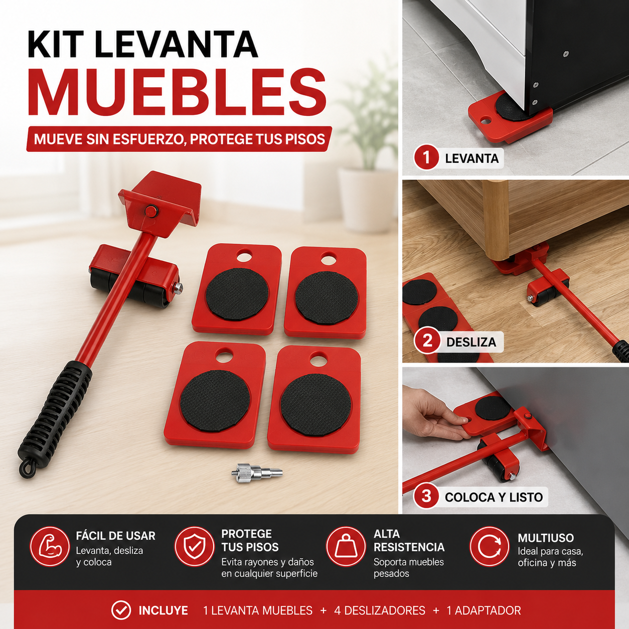 🛋️ Kit Levanta Muebles con Ruedas 360°
