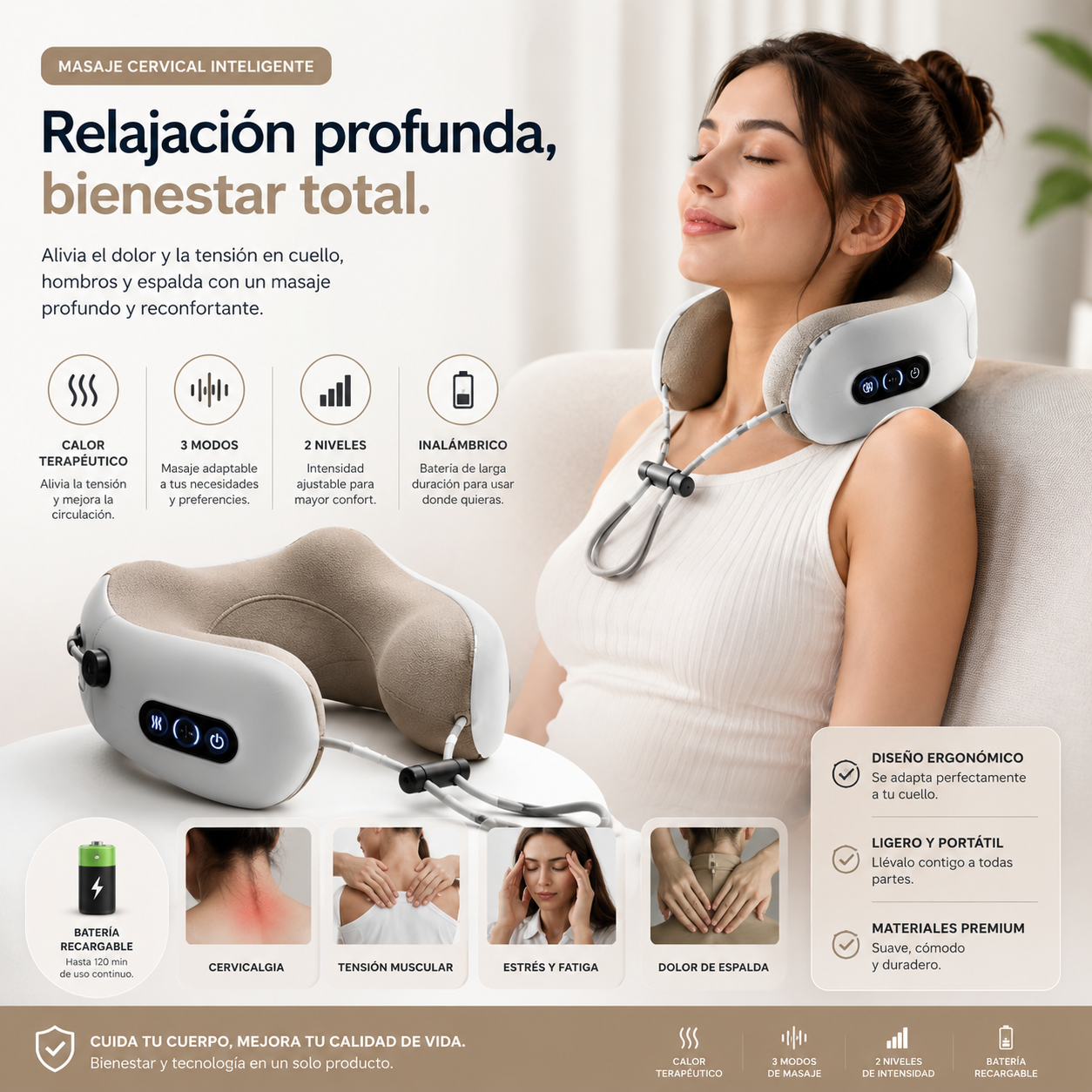 💆♂️ Masajeador Cervical con Calor Infrarrojo Recargable
