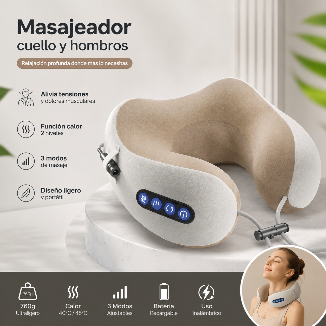 💆♂️ Masajeador Cervical con Calor Infrarrojo Recargable